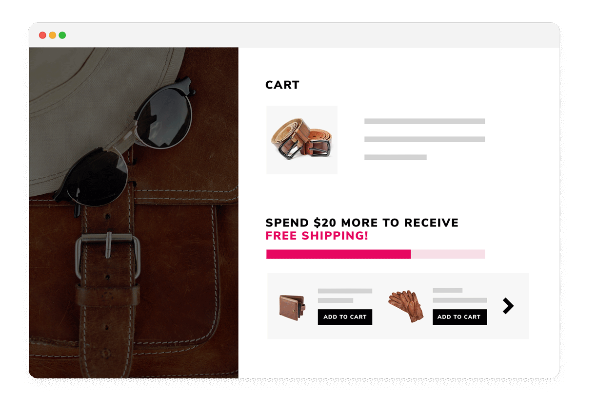 Smart Progress Bar showing free shipping threshold with real-time cart value tracking