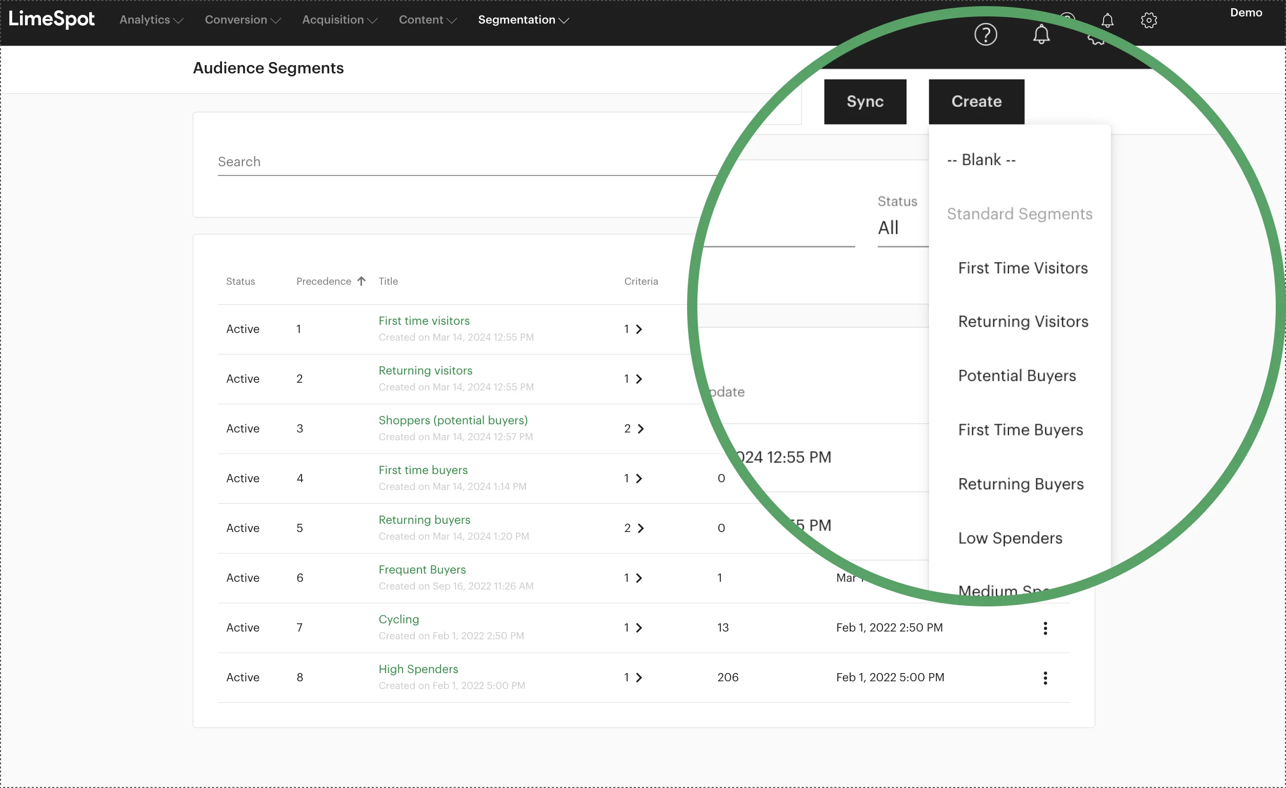 Customer audience segments showing different behavioral groups that can be targeted with unique progress bars